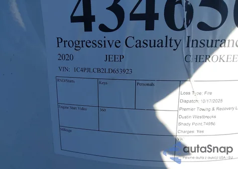 2020 Jeep Cherokee Latitude Fwd from USA, damaged, VIN 1C4PJLCB2LD653923